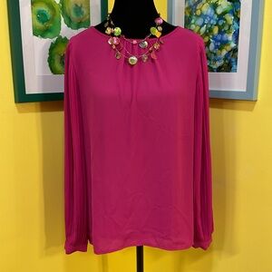 J. Crew Vibrant Fuchsia Accordion Sleeve Key-Hole Back Blouse Size Small
